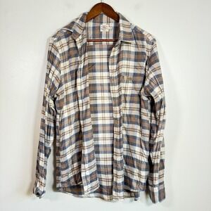 Faherty Legend Plaid Flannel Button Down Shirt Size Medium Blue Brown